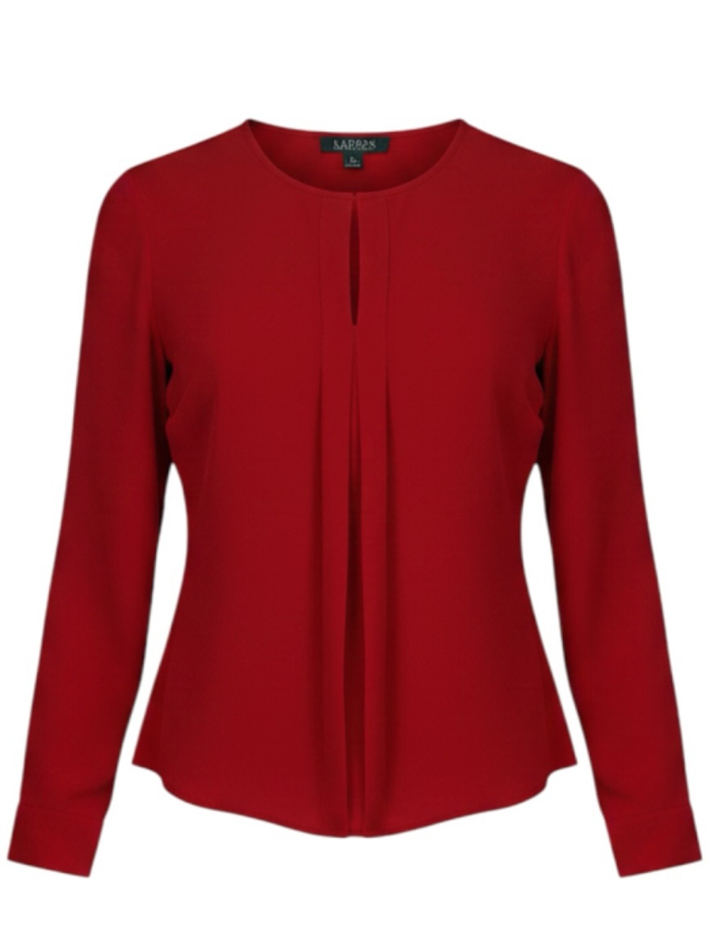 Lauren Ralph Lauren Red Keyhole Long Sleeve Blouse Quiet Luxury Old Money Size M